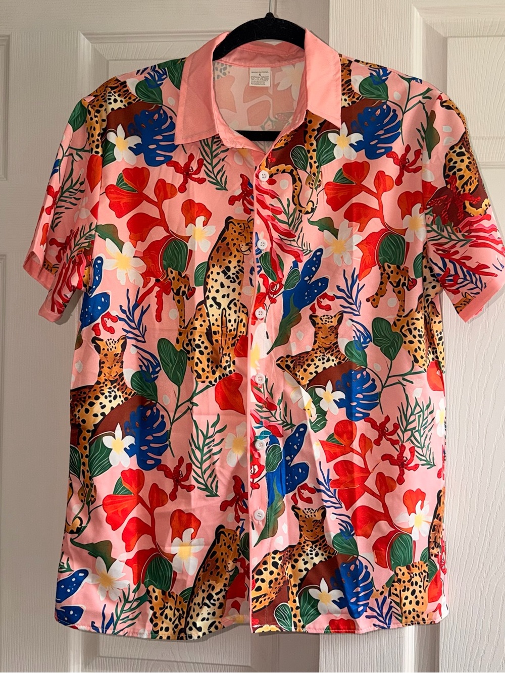 Pink Tropical Leopard Print Button-Down Shirt